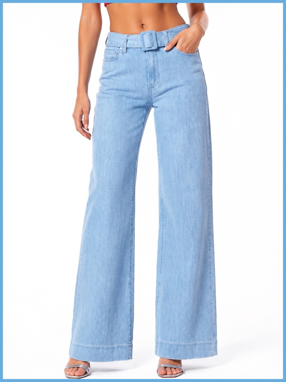 Paige Sutton Blue Wash Self Belt Buckle Denim Jeans